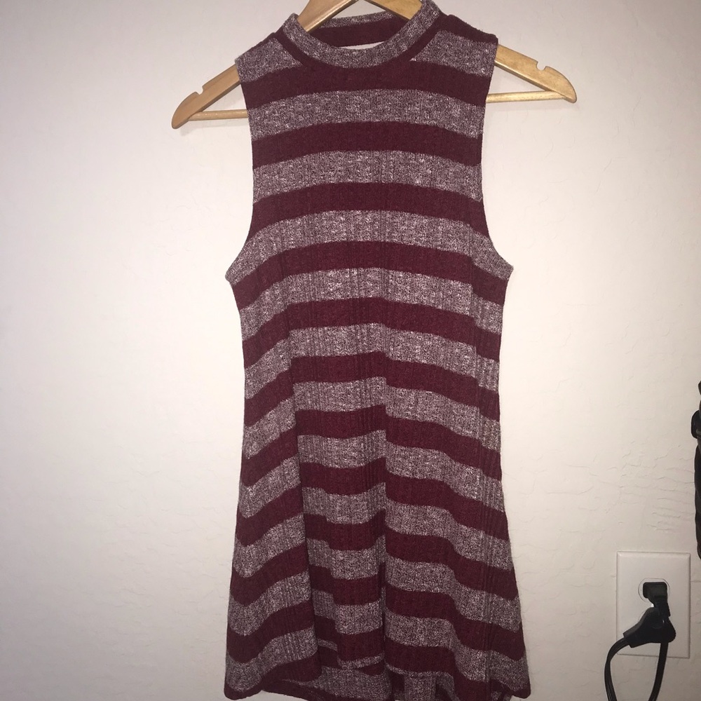 Maroon Mini Dress | Turtleneck | Striped